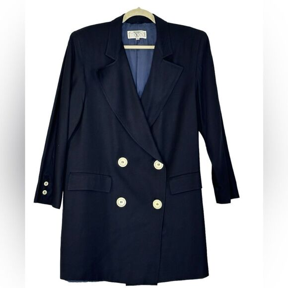 Valentino Miss V Vintage Double Breasted Navy Wool Blazer Dress| Size M - Picture 3 of 13